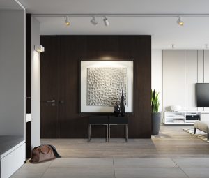 feature dark wooden wall contemporary apartment 300x255 - GIẢI PHÁP CĂN HỘ MỘT PHÒNG NGỦ - CĂN HỘ TRỞ NÊN RỘNG HƠN